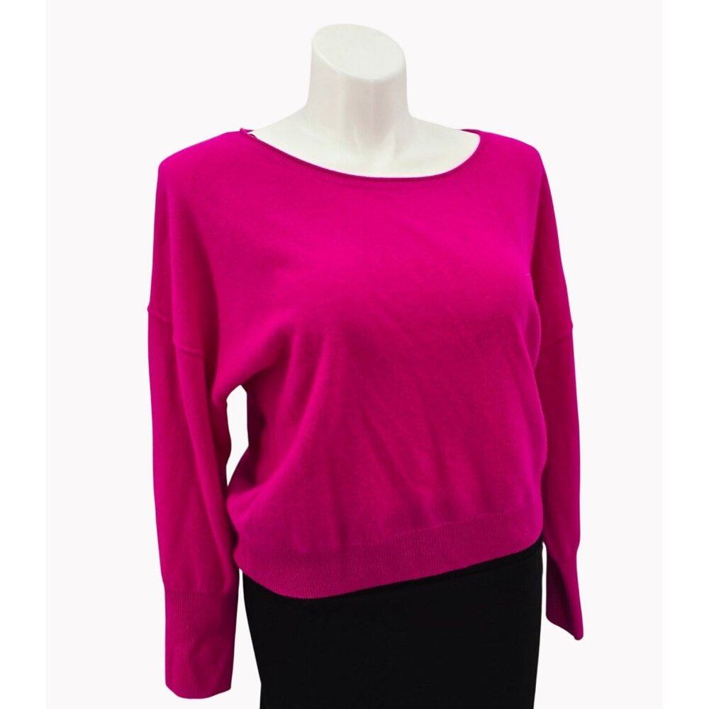 Tahari Womens XL Hot Pink 100% 2 Ply Cashmere Sweater Scoop Neck Knit New
